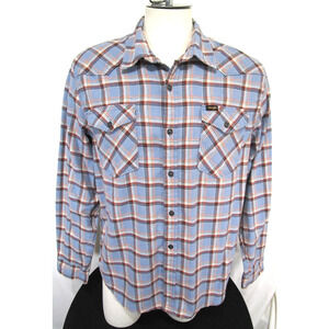 Wrangler Blue & Orange Plaid Flannel Button Up Shirt Men Sz L